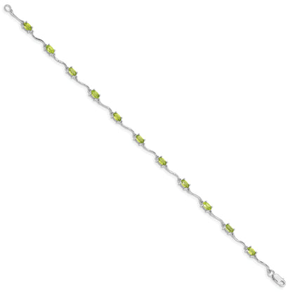 7 Inch Sterling Silver Rhodium-Plated Peridot Bracelet
