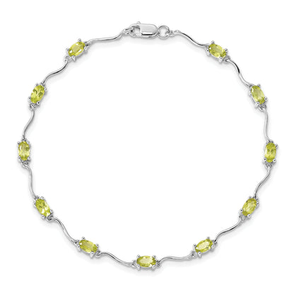 7 Inch Sterling Silver Rhodium-Plated Peridot Bracelet