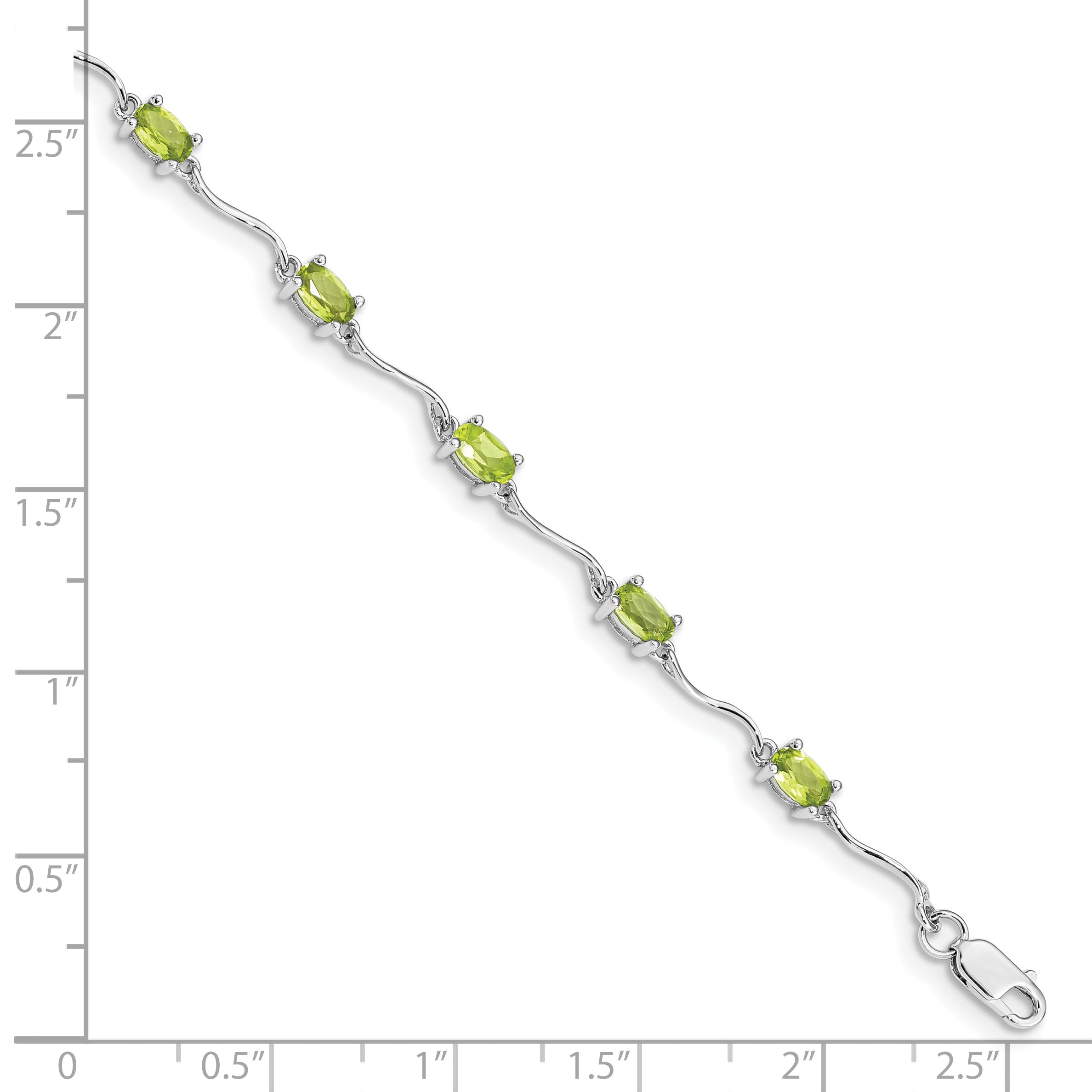 7 Inch Sterling Silver Rhodium-Plated Peridot Bracelet