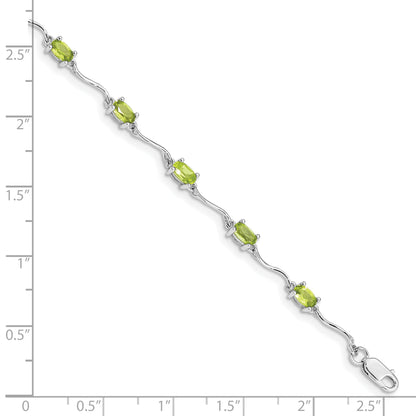 7 Inch Sterling Silver Rhodium-Plated Peridot Bracelet