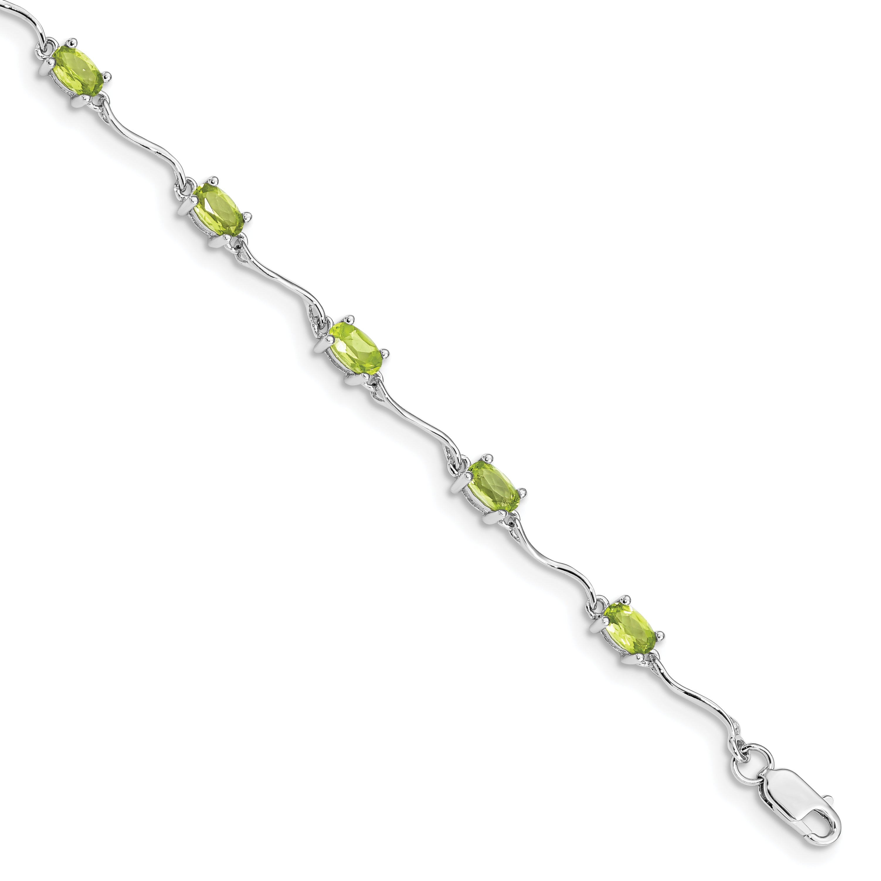 7 Inch Sterling Silver Rhodium-Plated Peridot Bracelet