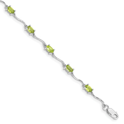 7 Inch Sterling Silver Rhodium-Plated Peridot Bracelet