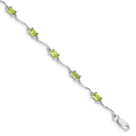 7 Inch Sterling Silver Rhodium-Plated Peridot Bracelet