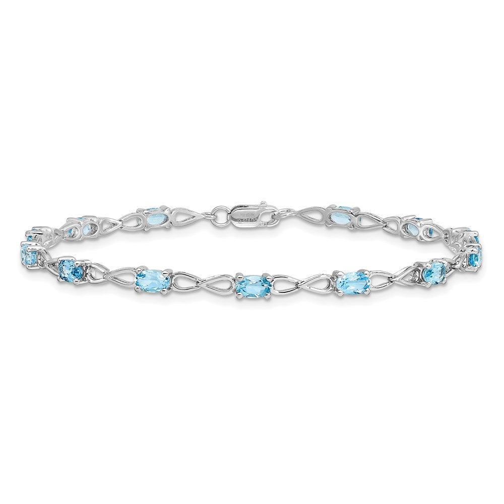 7 Inch Sterling Silver Rhodium-Plated Blue Topaz Bracelet