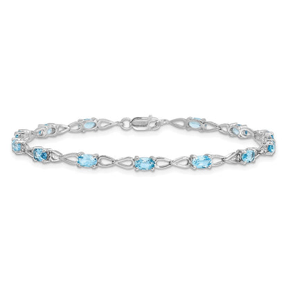 7 Inch Sterling Silver Rhodium-Plated Blue Topaz Bracelet