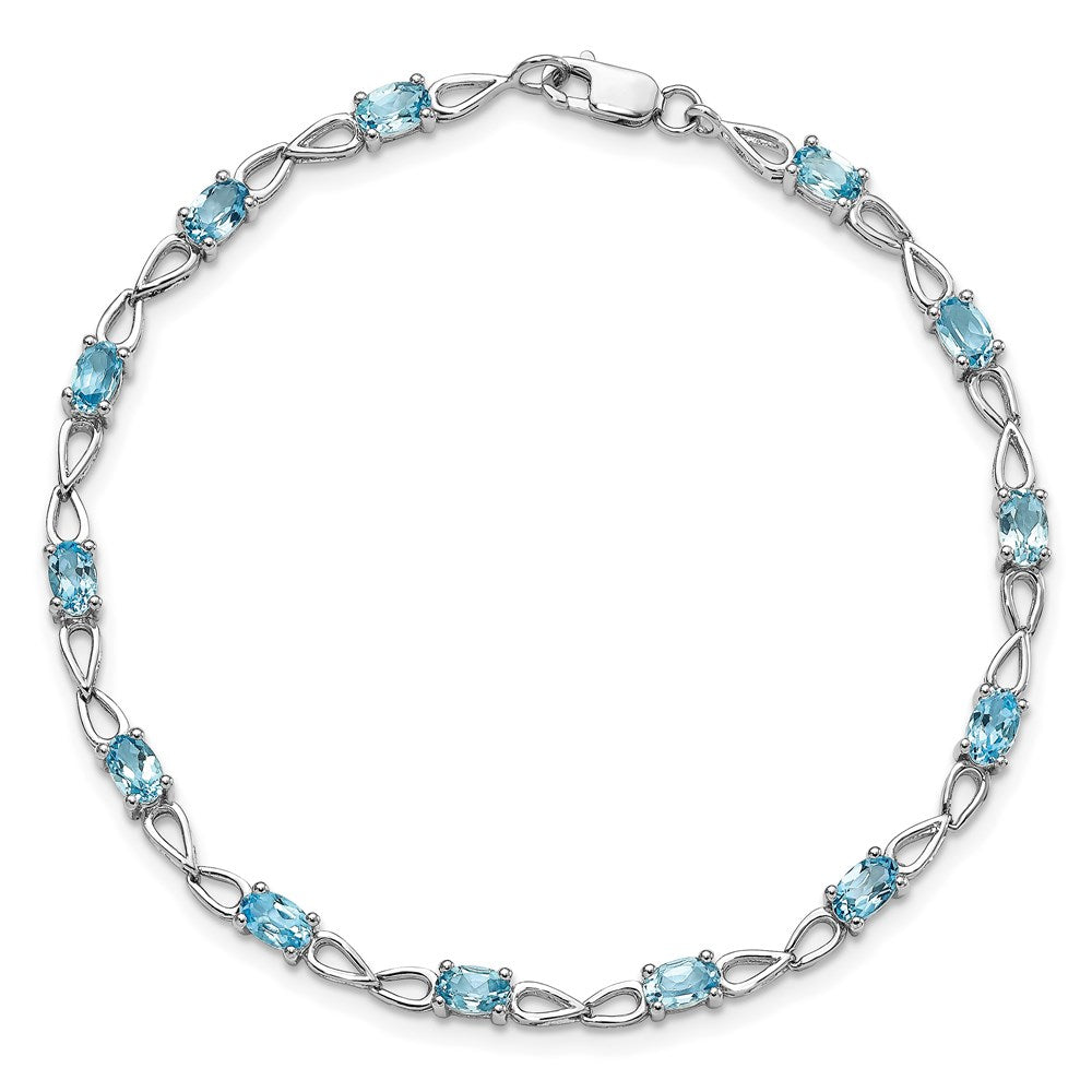 7 Inch Sterling Silver Rhodium-Plated Blue Topaz Bracelet