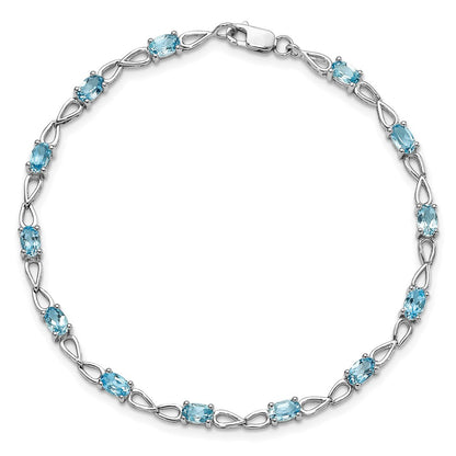7 Inch Sterling Silver Rhodium-Plated Blue Topaz Bracelet