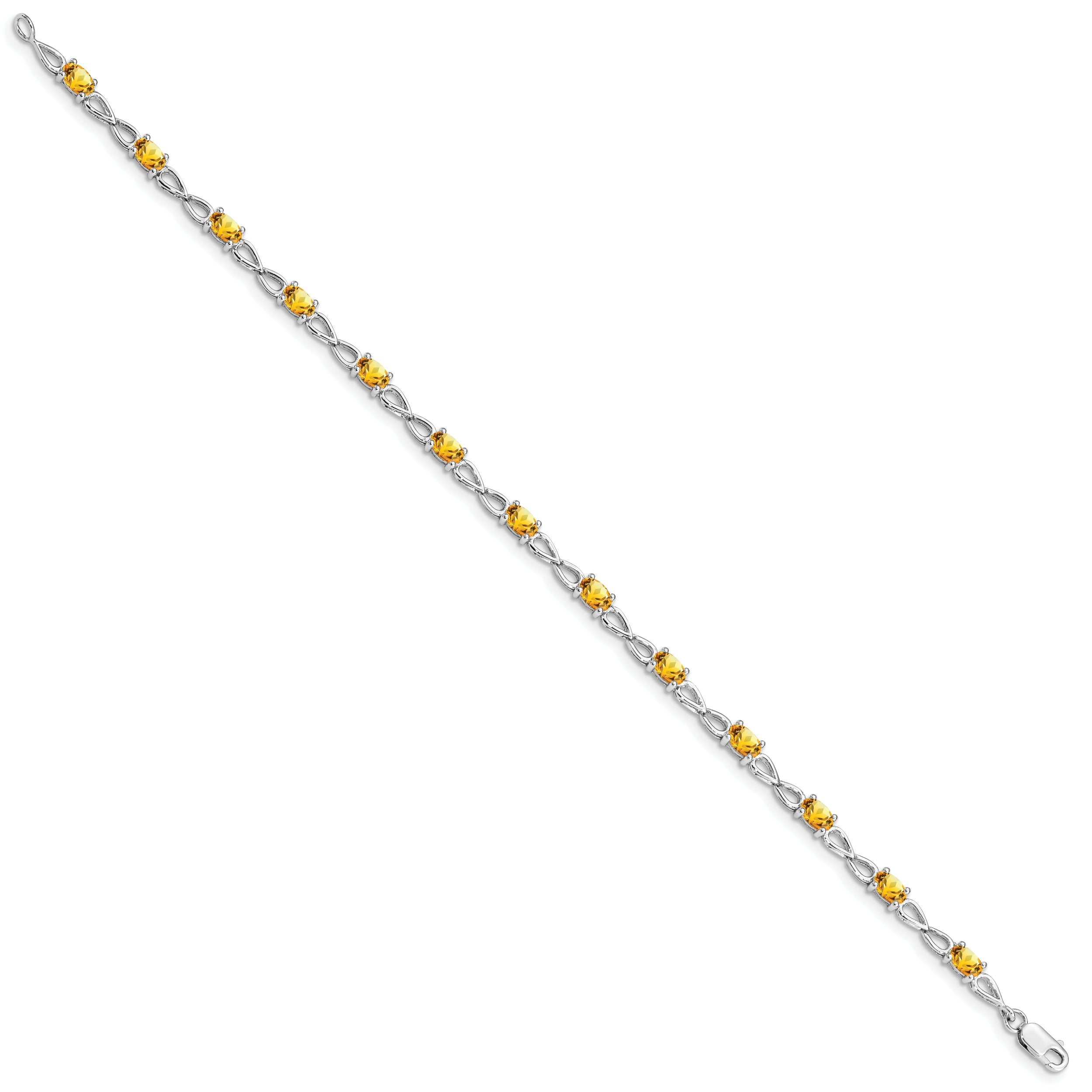 7 Inch Sterling Silver Rhodium-Plated Citrine Bracelet