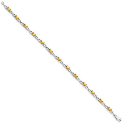 7 Inch Sterling Silver Rhodium-Plated Citrine Bracelet