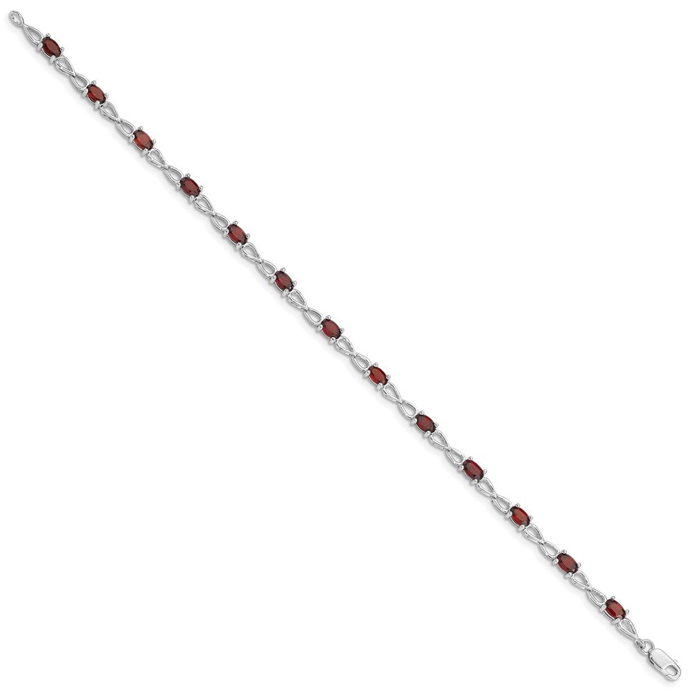 7 Inch Sterling Silver Rhodium-Plated Garnet Bracelet