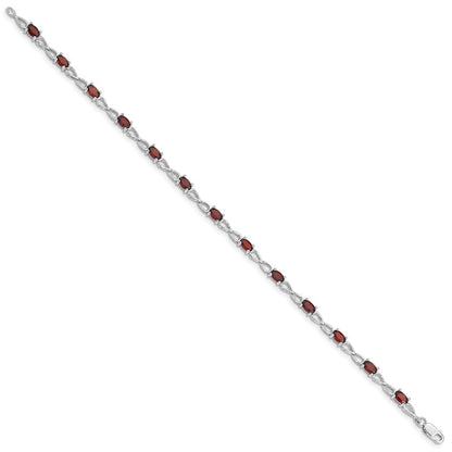 7 Inch Sterling Silver Rhodium-Plated Garnet Bracelet