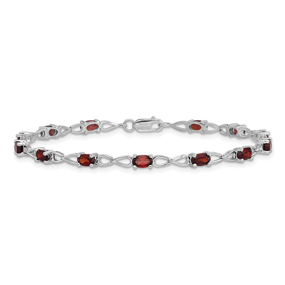 7 Inch Sterling Silver Rhodium-Plated Garnet Bracelet