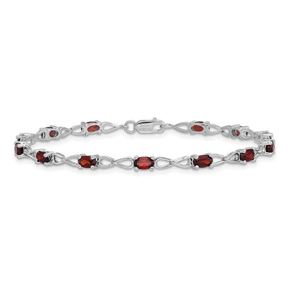 7 Inch Sterling Silver Rhodium-Plated Garnet Bracelet