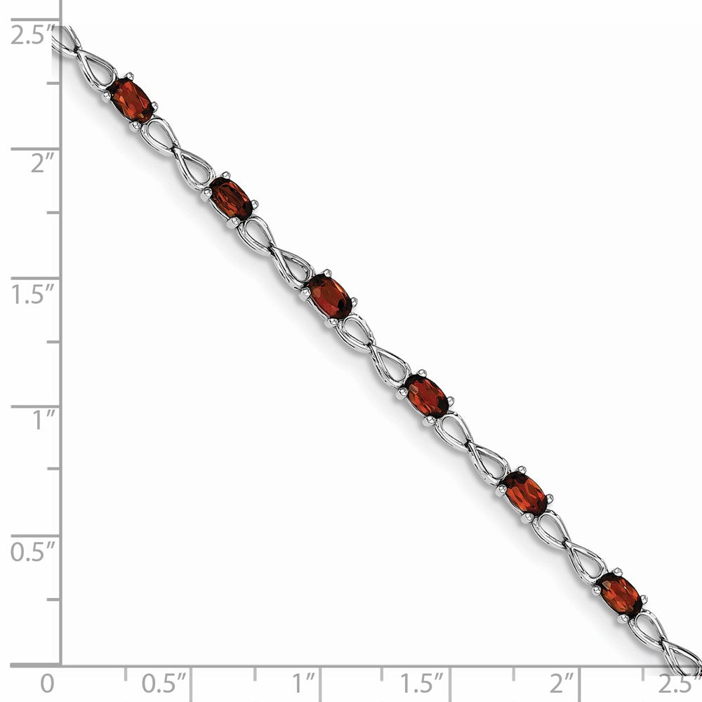 7 Inch Sterling Silver Rhodium-Plated Garnet Bracelet
