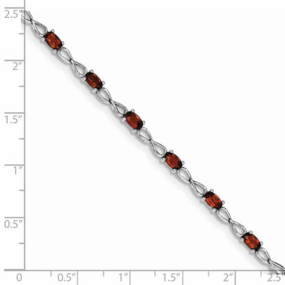 7 Inch Sterling Silver Rhodium-Plated Garnet Bracelet
