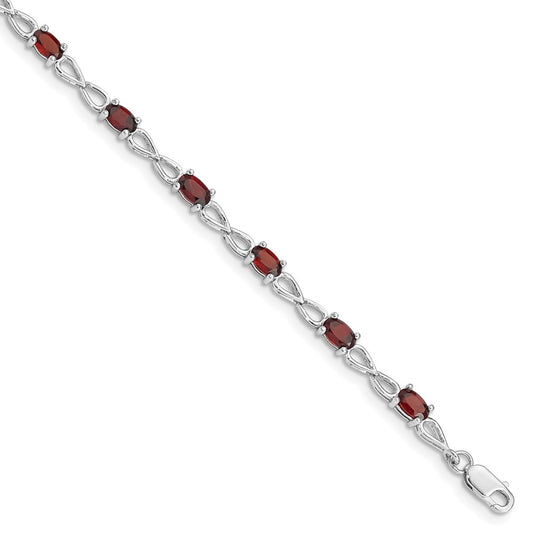 7 Inch Sterling Silver Rhodium-Plated Garnet Bracelet