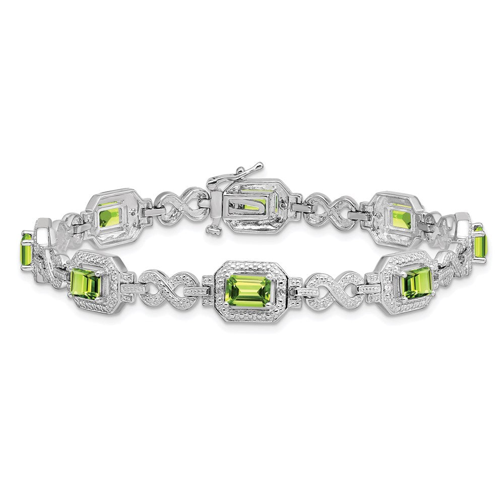 7.75 Inch Sterling Silver Rhodium-Plated Diamond & Peridot Bracelet