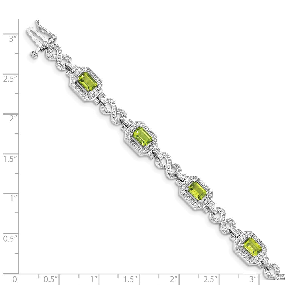 7.75 Inch Sterling Silver Rhodium-Plated Diamond & Peridot Bracelet