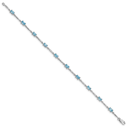 7 Inch Sterling Silver Rhodium-Plated Blue Topaz Bracelet