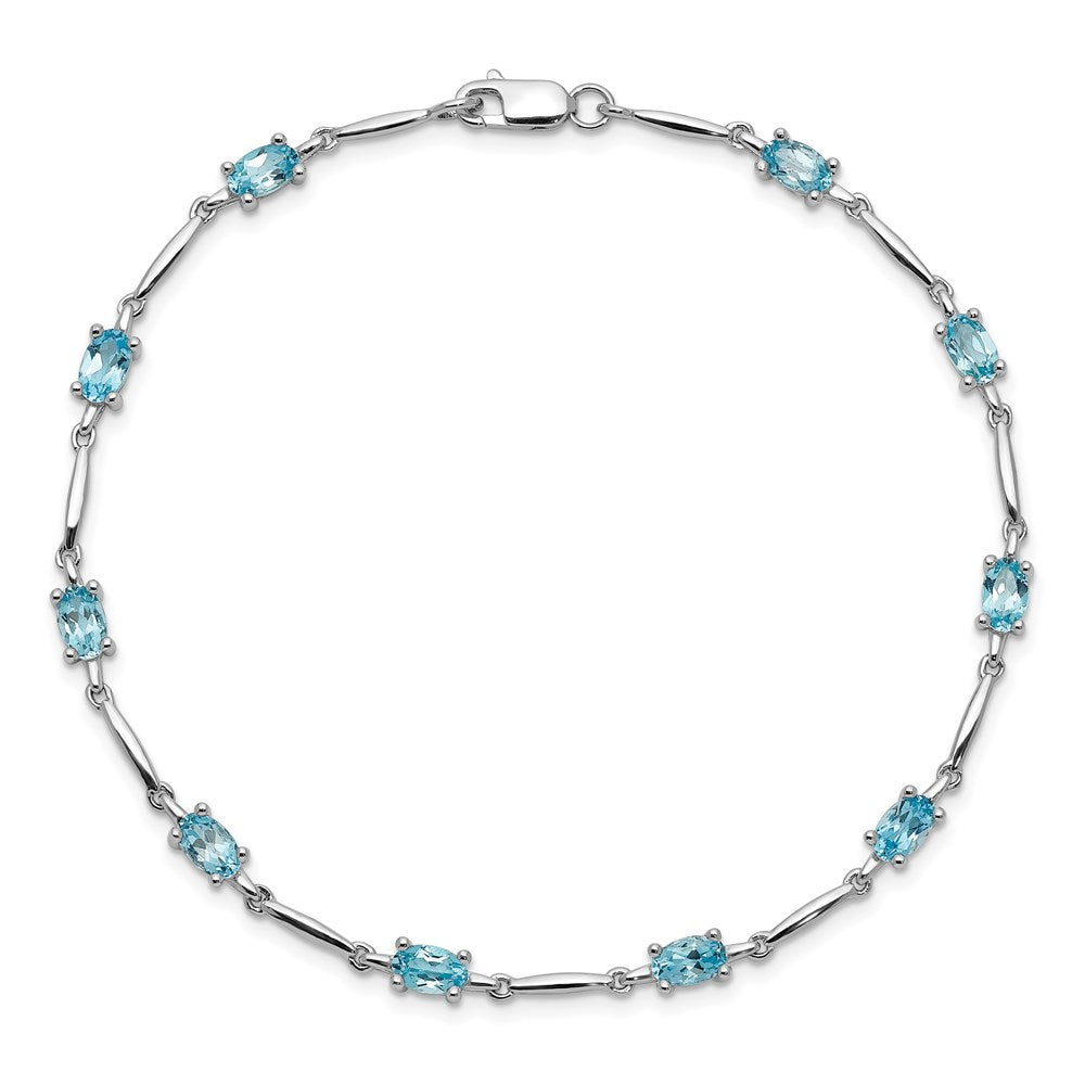 7 Inch Sterling Silver Rhodium-Plated Blue Topaz Bracelet