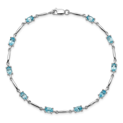 7 Inch Sterling Silver Rhodium-Plated Blue Topaz Bracelet