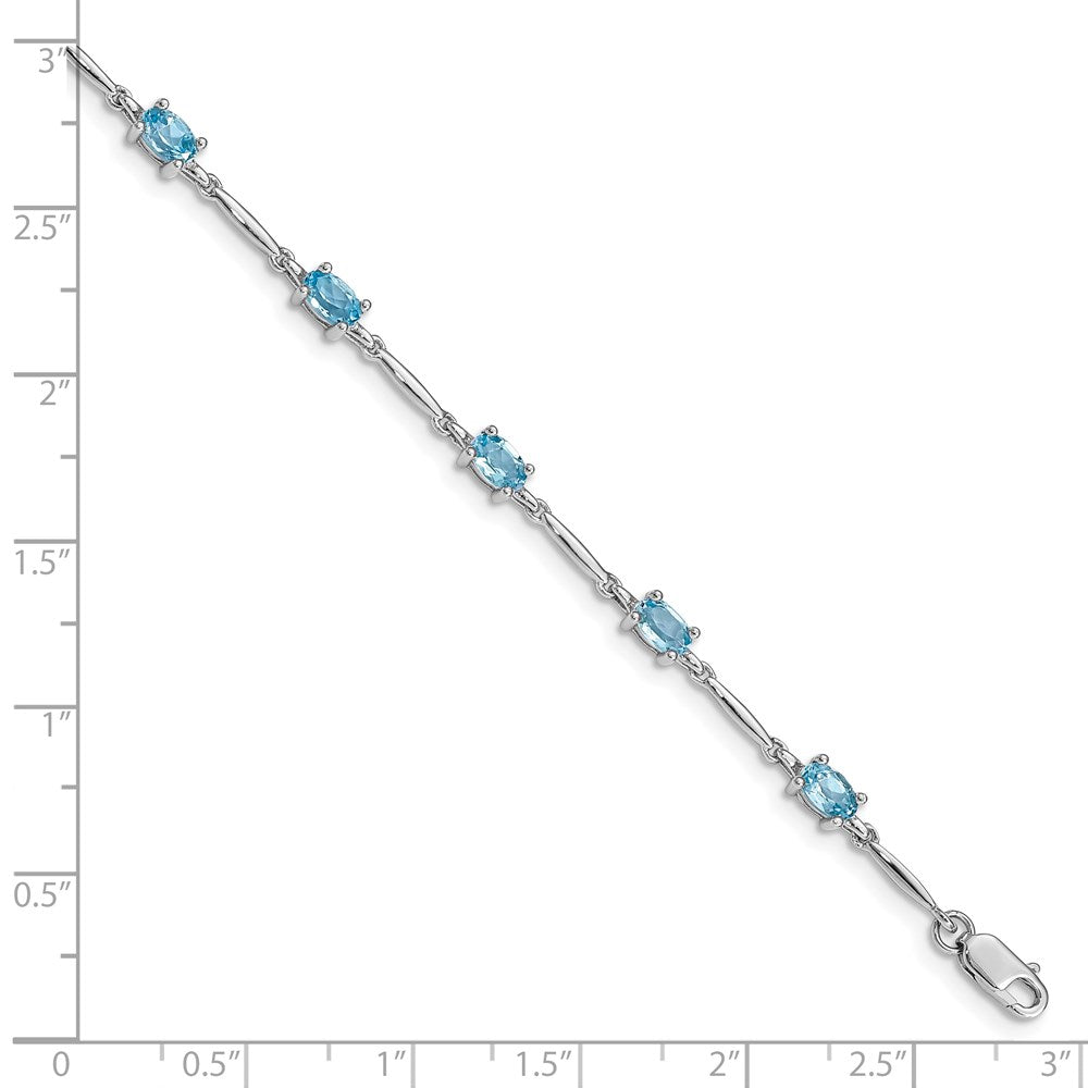7 Inch Sterling Silver Rhodium-Plated Blue Topaz Bracelet