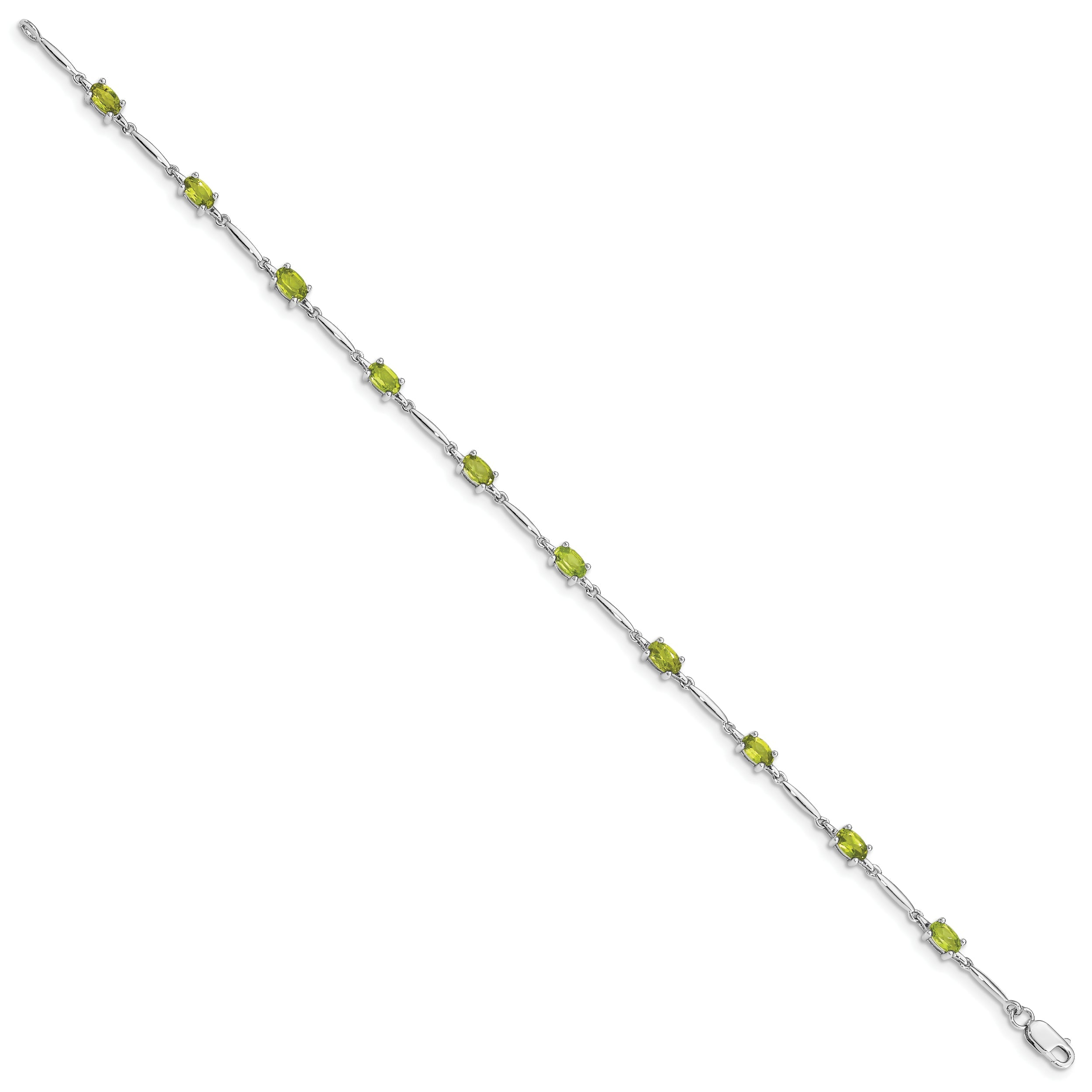 7 Inch Sterling Silver Rhodium-Plated Peridot Bracelet