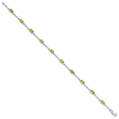 7 Inch Sterling Silver Rhodium-Plated Peridot Bracelet