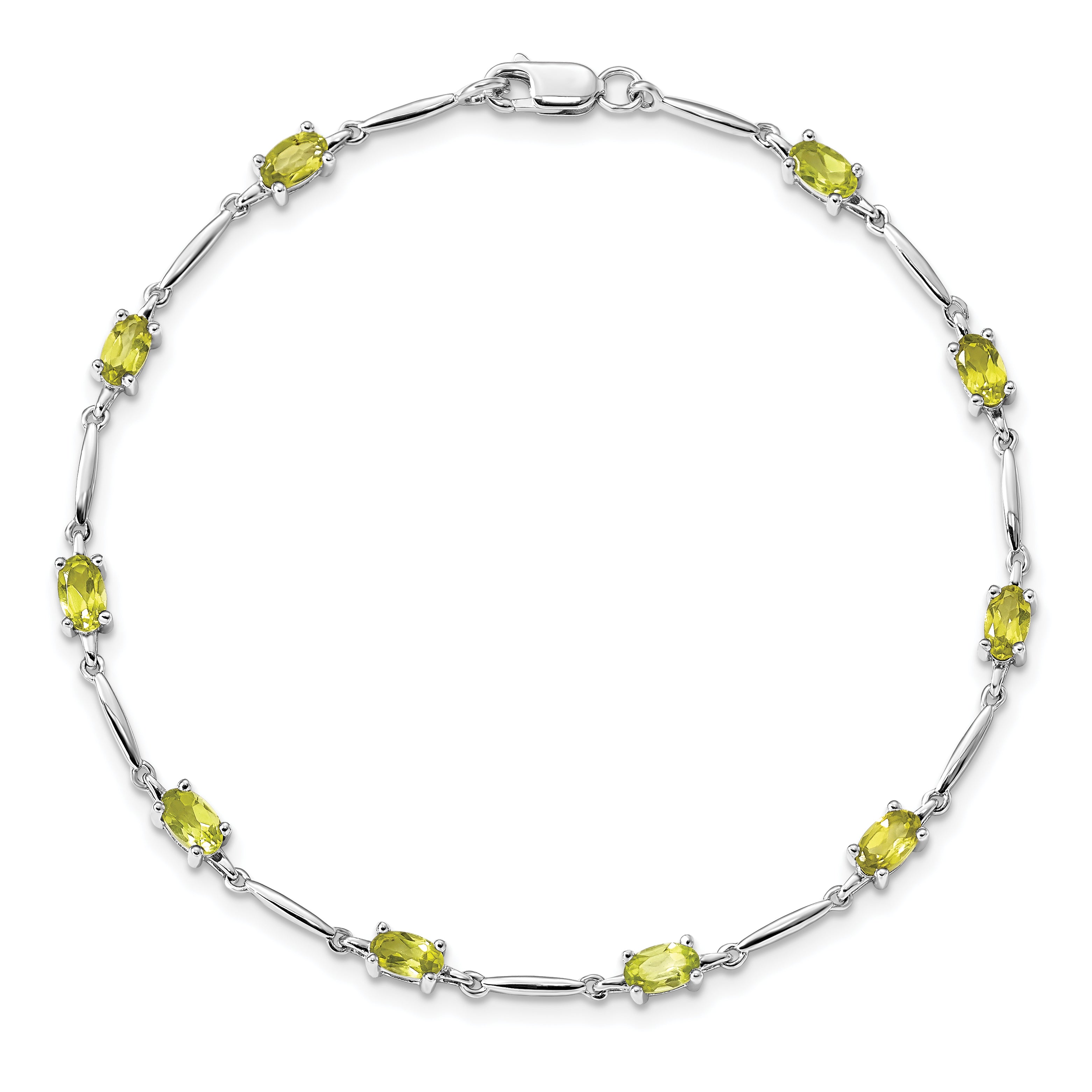 7 Inch Sterling Silver Rhodium-Plated Peridot Bracelet