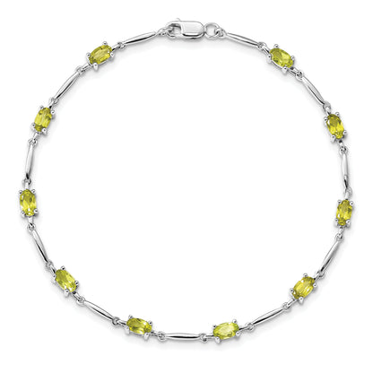 7 Inch Sterling Silver Rhodium-Plated Peridot Bracelet