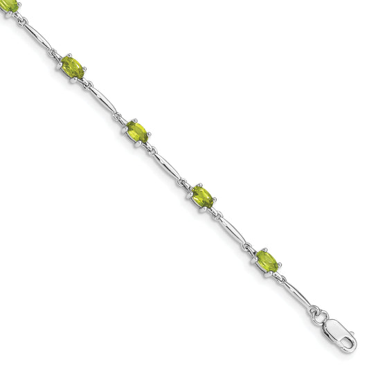 7 Inch Sterling Silver Rhodium-Plated Peridot Bracelet