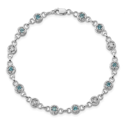 7 Inch Sterling Silver Rhodium-Plated Blue Topaz & Diamond Bracelet