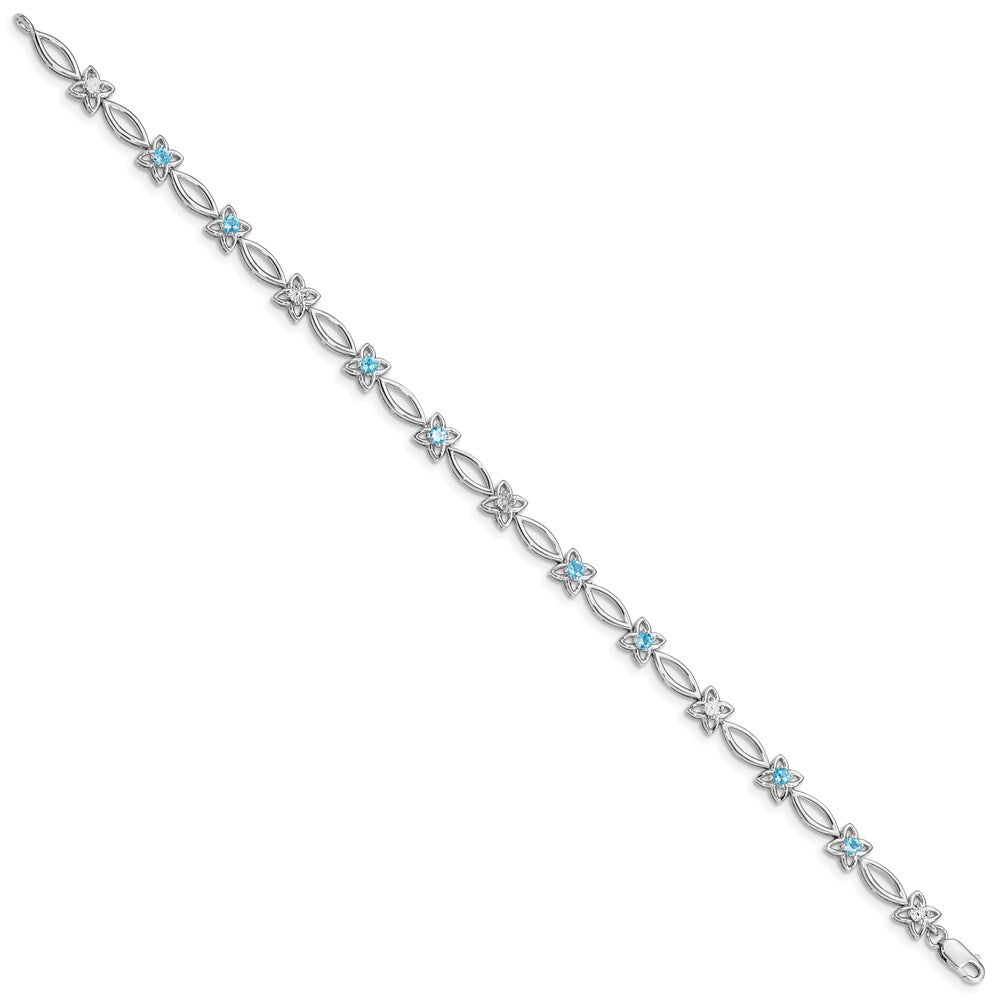 7 Inch Sterling Silver Rhodium-Plated Blue Topaz & Diamond Bracelet