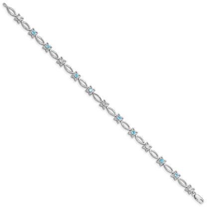 7 Inch Sterling Silver Rhodium-Plated Blue Topaz & Diamond Bracelet