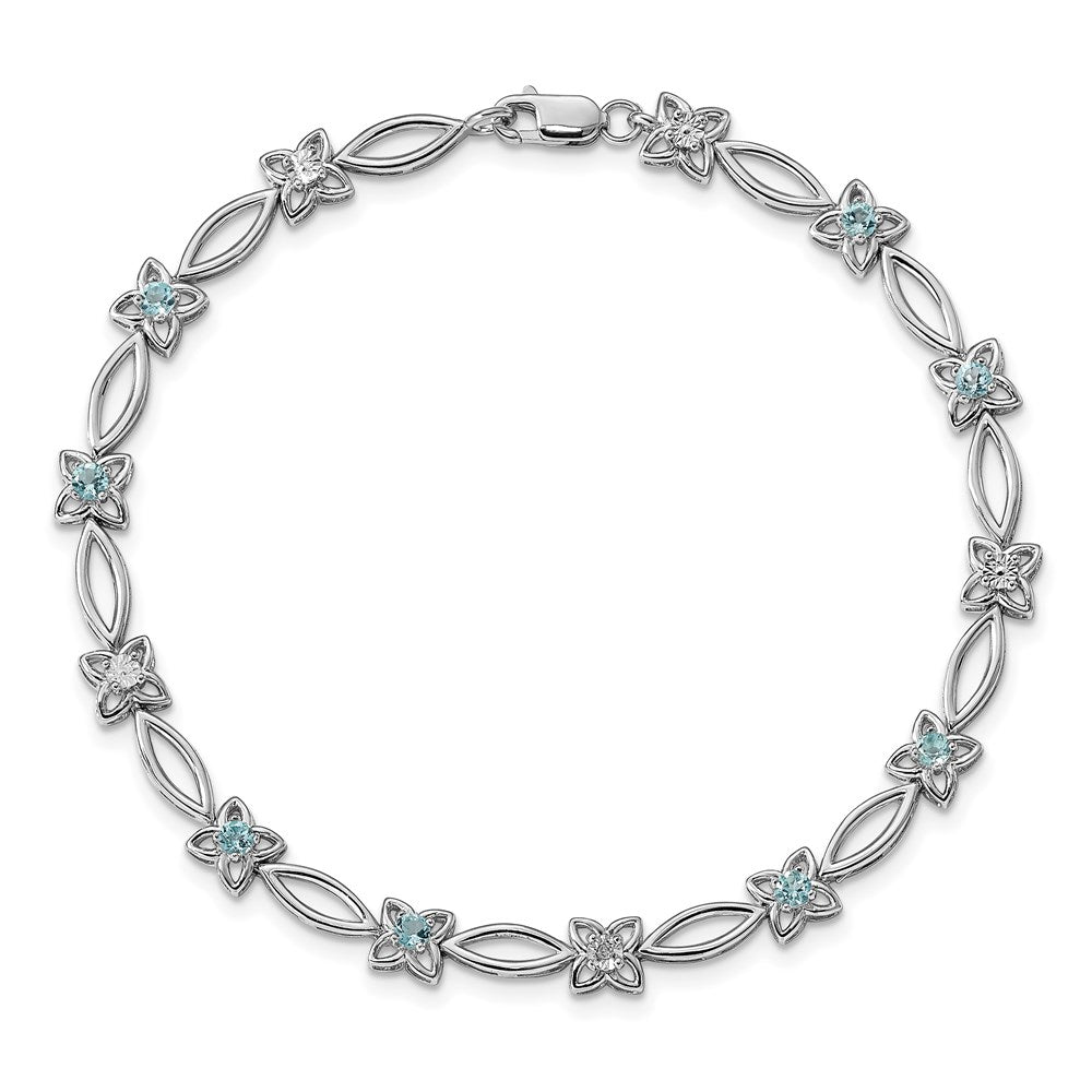 7 Inch Sterling Silver Rhodium-Plated Blue Topaz & Diamond Bracelet
