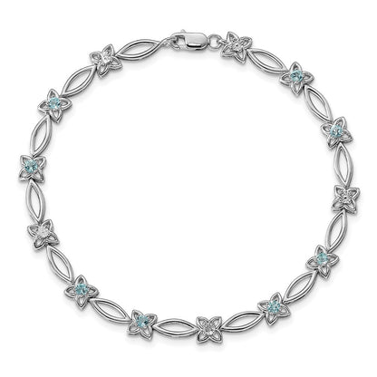 7 Inch Sterling Silver Rhodium-Plated Blue Topaz & Diamond Bracelet