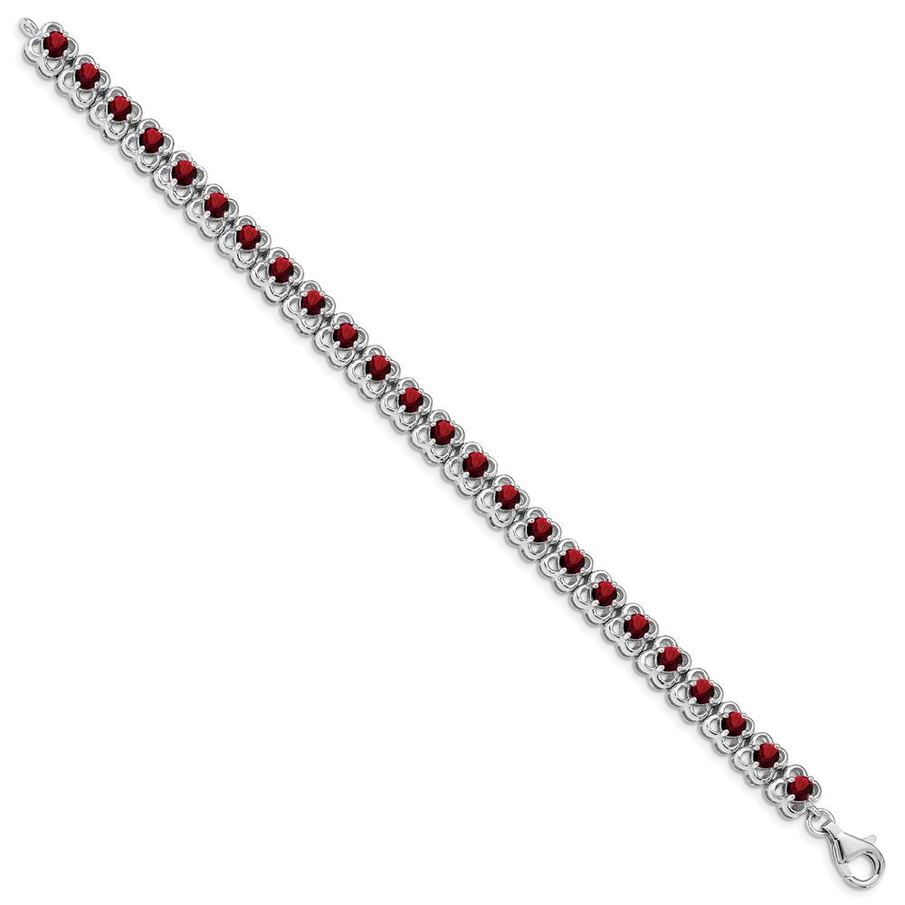 7 Inch Sterling Silver Rhodium-Plated Garnet Bracelet