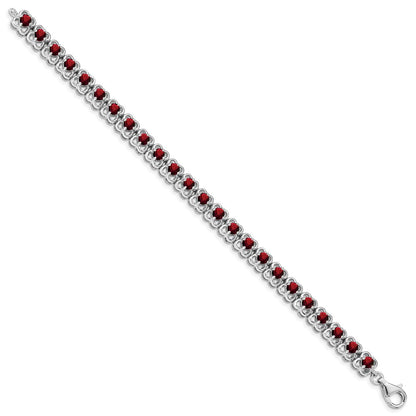 7 Inch Sterling Silver Rhodium-Plated Garnet Bracelet