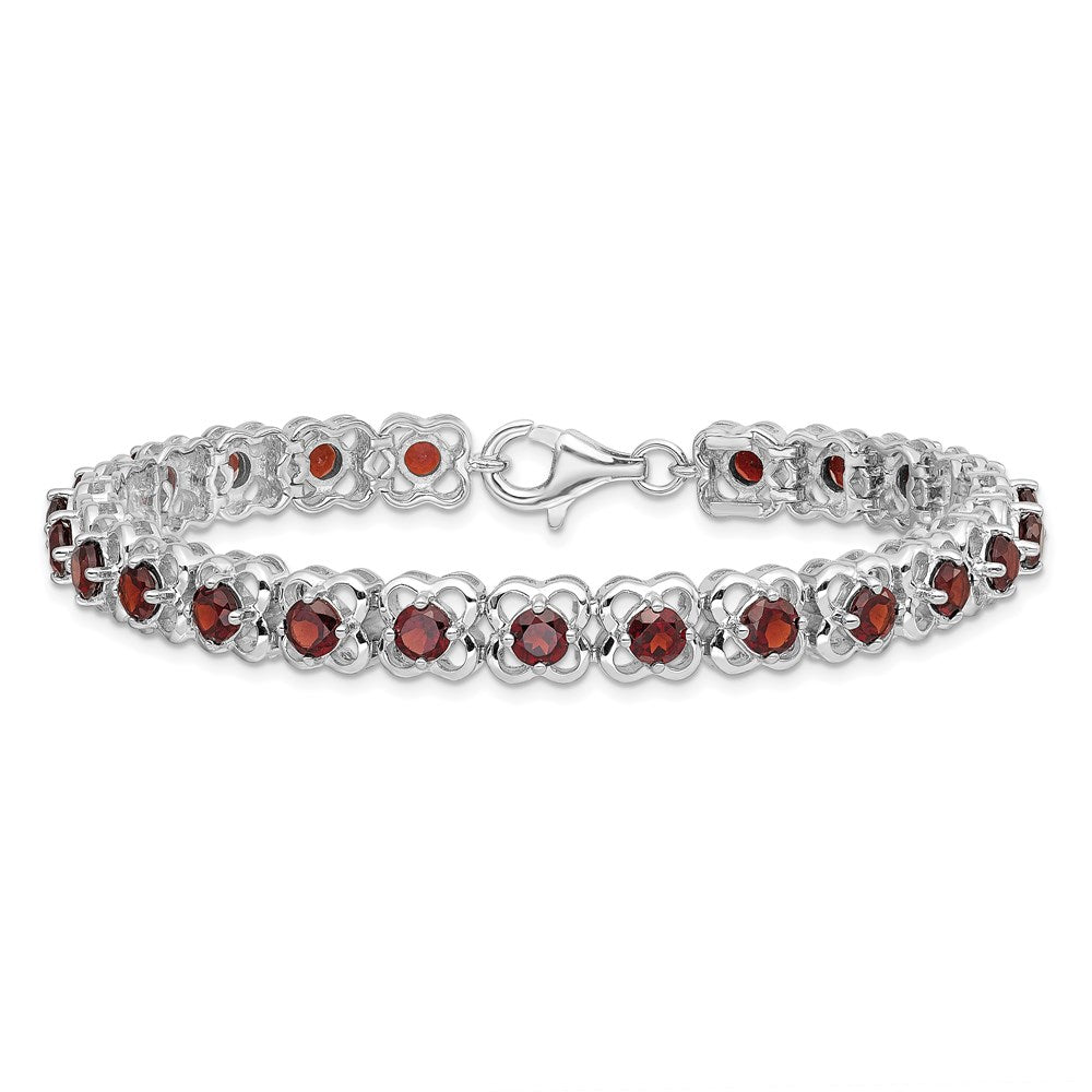 7 Inch Sterling Silver Rhodium-Plated Garnet Bracelet