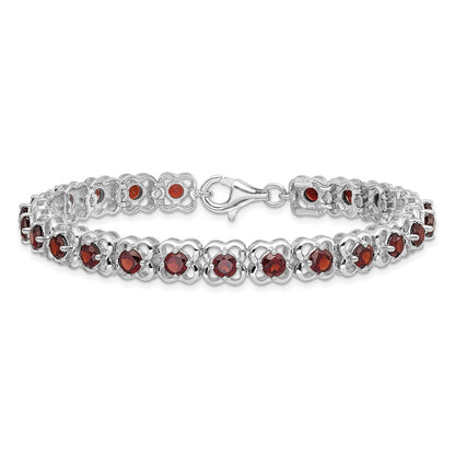 7 Inch Sterling Silver Rhodium-Plated Garnet Bracelet