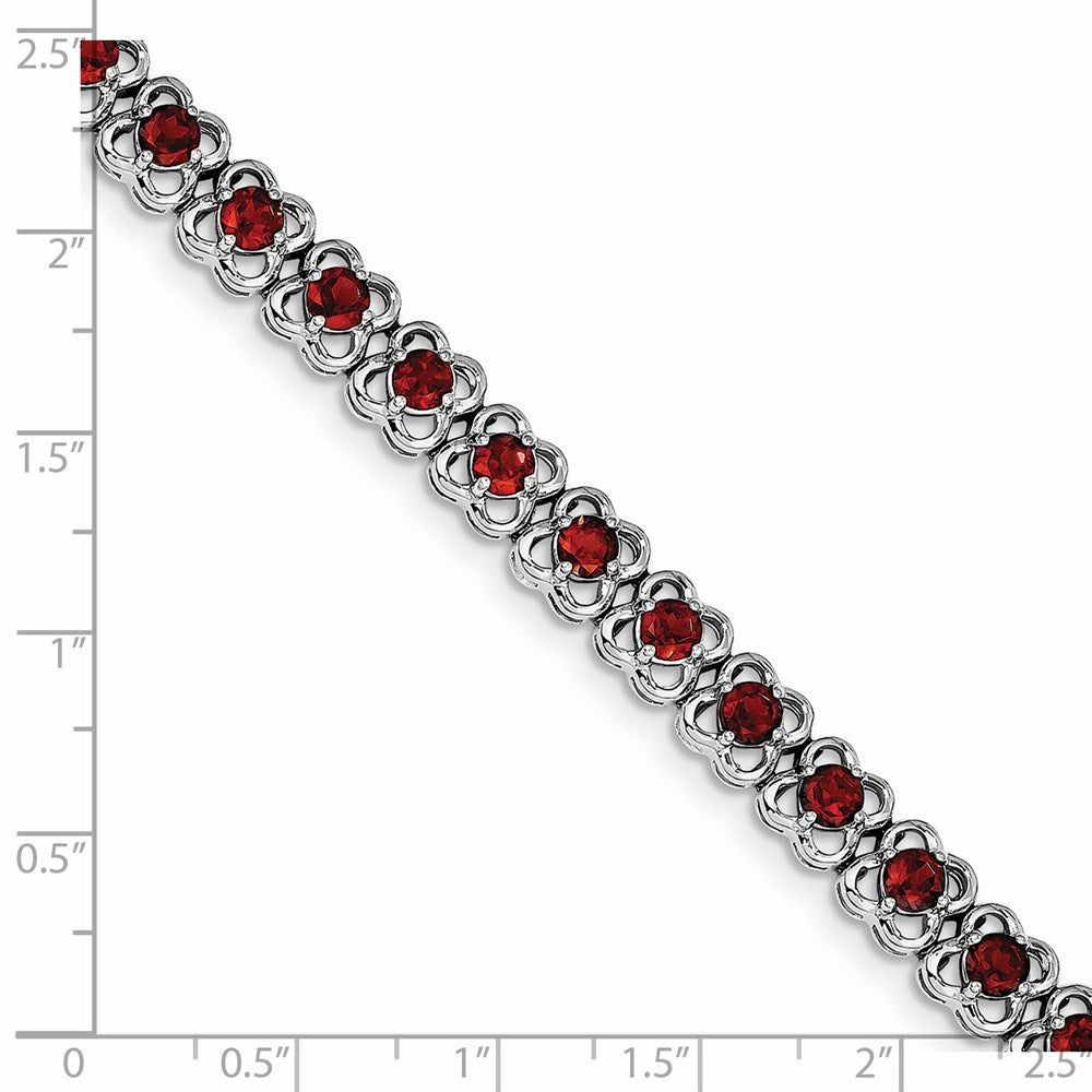 7 Inch Sterling Silver Rhodium-Plated Garnet Bracelet