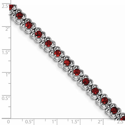 7 Inch Sterling Silver Rhodium-Plated Garnet Bracelet