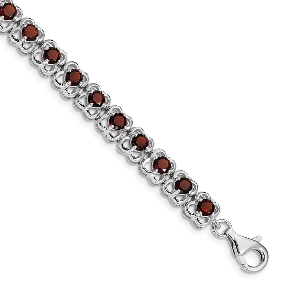 7 Inch Sterling Silver Rhodium-Plated Garnet Bracelet