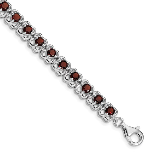 7 Inch Sterling Silver Rhodium-Plated Garnet Bracelet