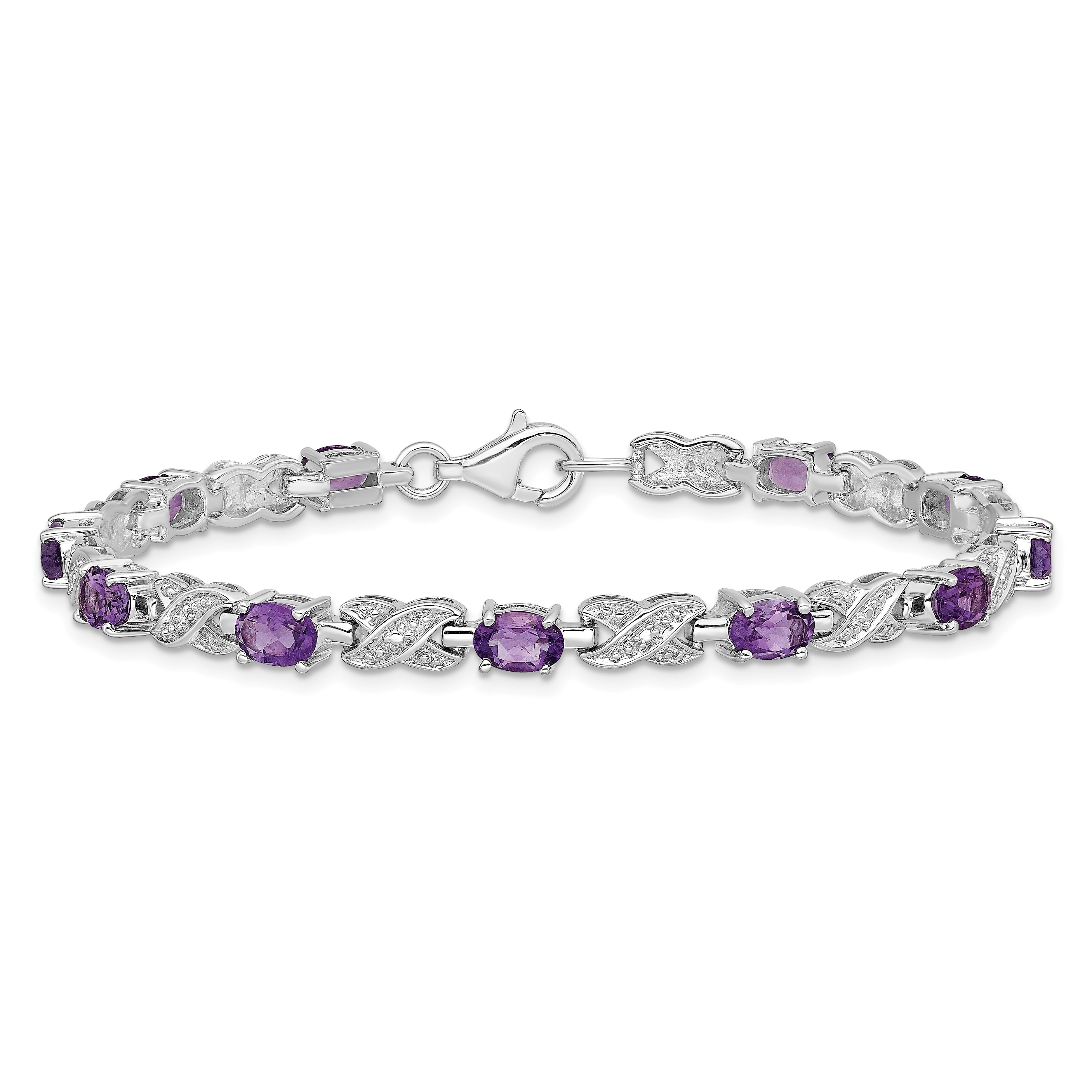 7 Inch Sterling Silver Rhodium-Plated Amethyst Bracelet