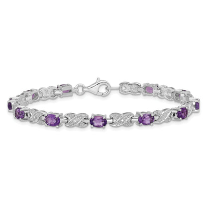 7 Inch Sterling Silver Rhodium-Plated Amethyst Bracelet