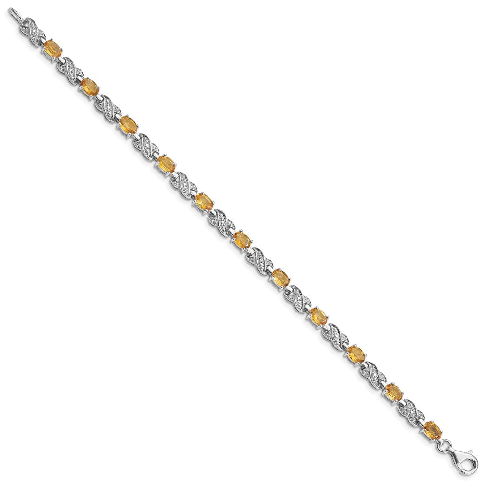 7 Inch Sterling Silver Rhodium-Plated Citrine Bracelet