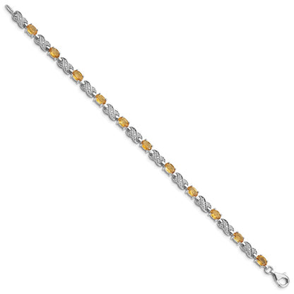 7 Inch Sterling Silver Rhodium-Plated Citrine Bracelet