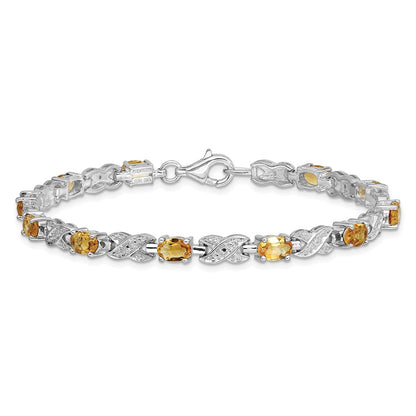 7 Inch Sterling Silver Rhodium-Plated Citrine Bracelet