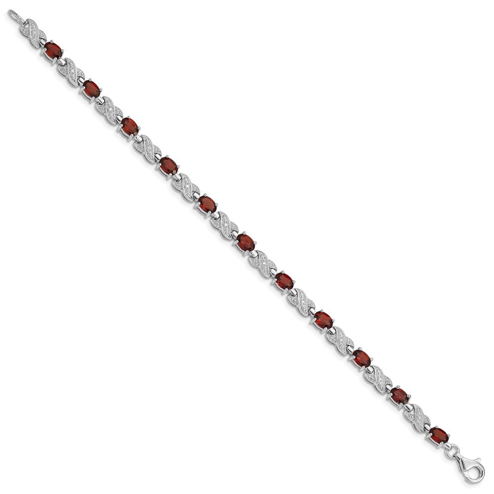 7 Inch Sterling Silver Rhodium-Plated Garnet Bracelet